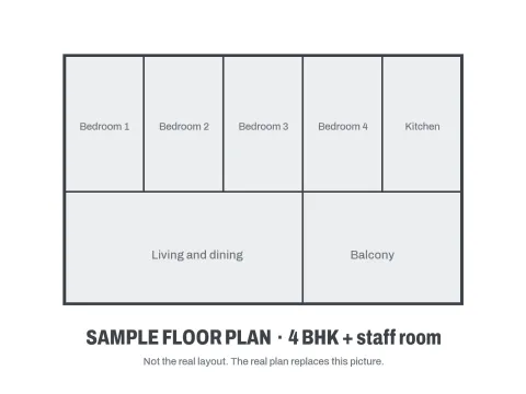 Floor plan: 4 BHK + staff room