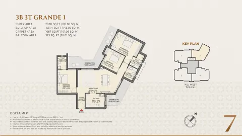 Floor plan: 3 BHK Grande 1