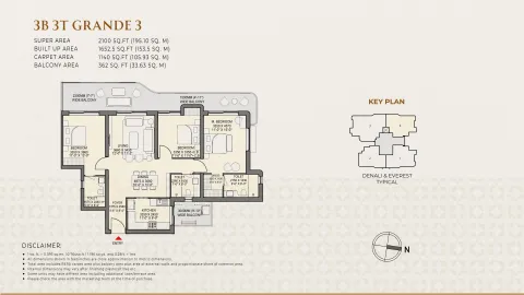 Floor plan: 3 BHK Grande 3