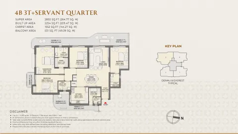 Floor plan: 4 BHK + staff room