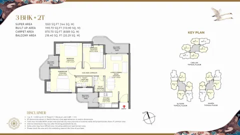 Floor plan: 3 BHK, 2 baths