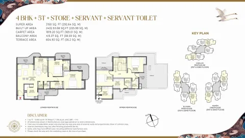 Floor plan: 4 BHK duplex, 5 baths