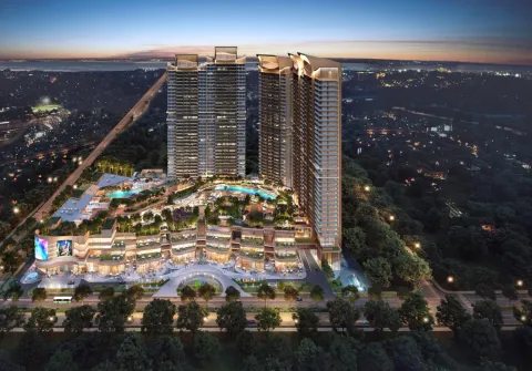 The towers and podium at dusk, artist's impression