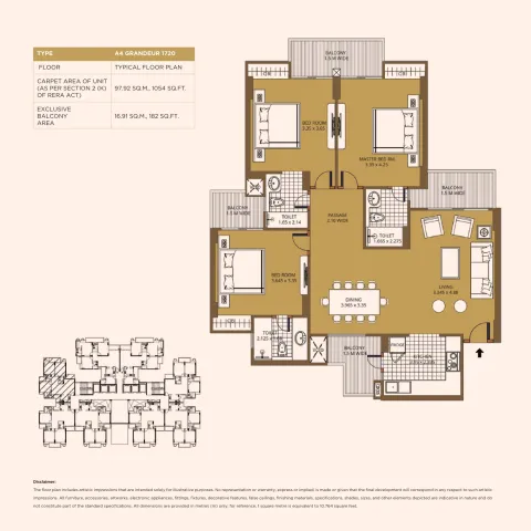 Floor plan: 3 BHK