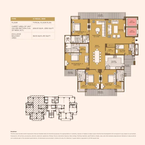 Floor plan: 4 BHK + staff room